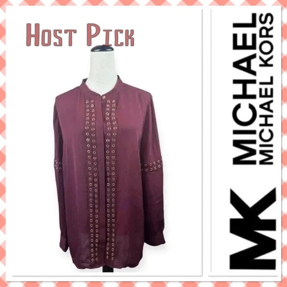 🔥 Host Pick 🔥Michael Kors burgundy top with gold grommets size 14 - Picture 3 of 11